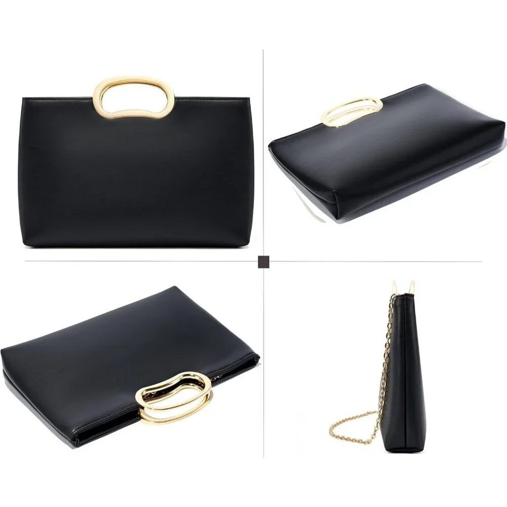 Women's Black PU Vegan Leather Evening Formal Wedding Party Stylish Clutch